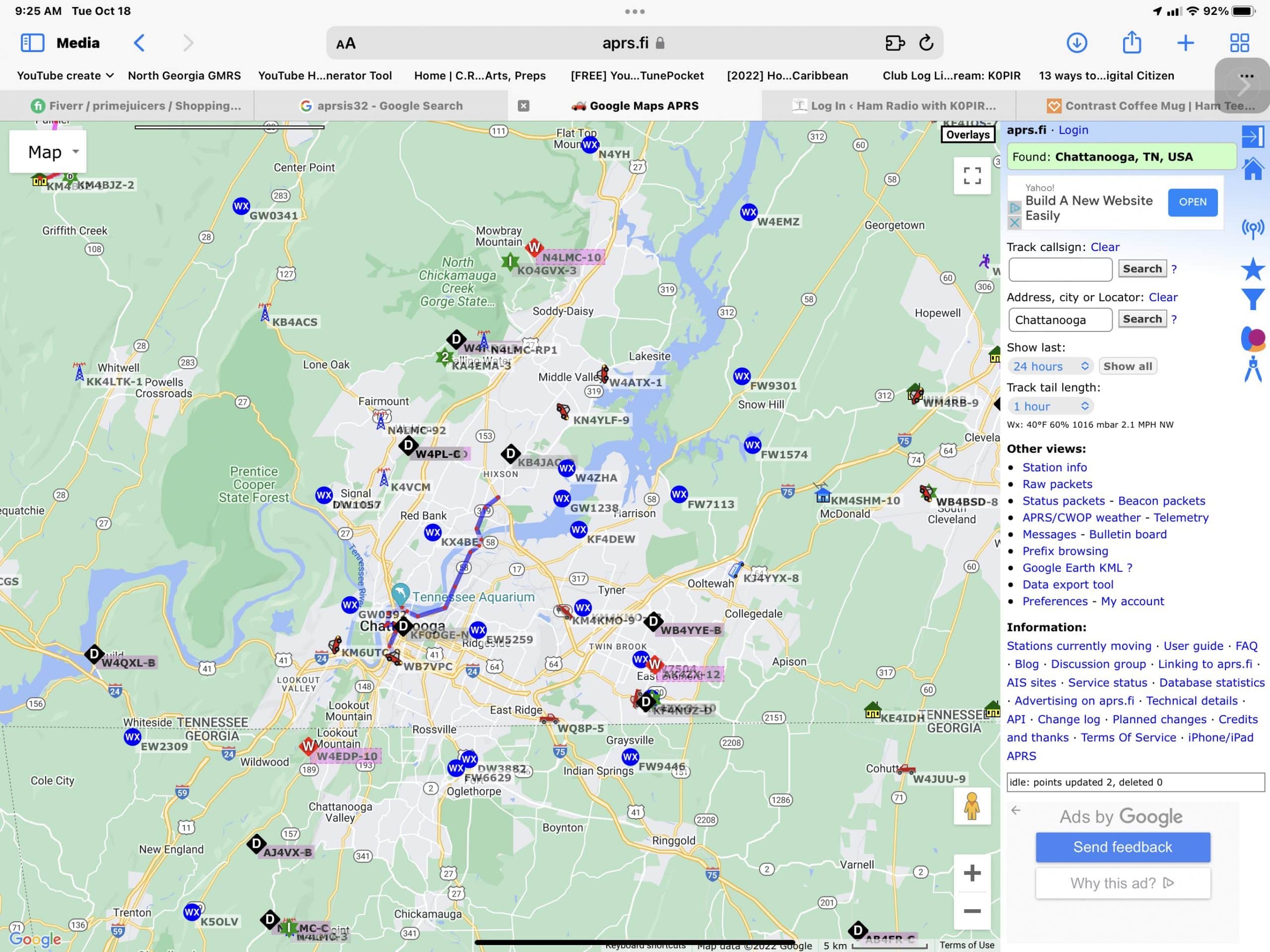 aprs.fi: A public web dashboard displaying real-time APRS packet data sent over RF.. Source: Ham Radio with K0PIR